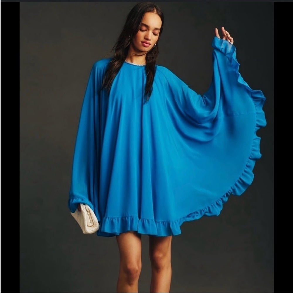 NWT Mac Duggal Electric Blue Ruffle-Hem Mini Dress